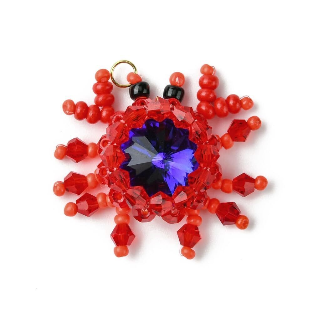 2823 3Pcs Glass Beaded Red Crab Charms Small Ocean Animal Charms Cute